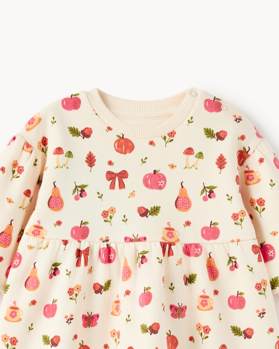image 1 of F&F Baby Cotton Rich Fruit Sweatdress in Cream
