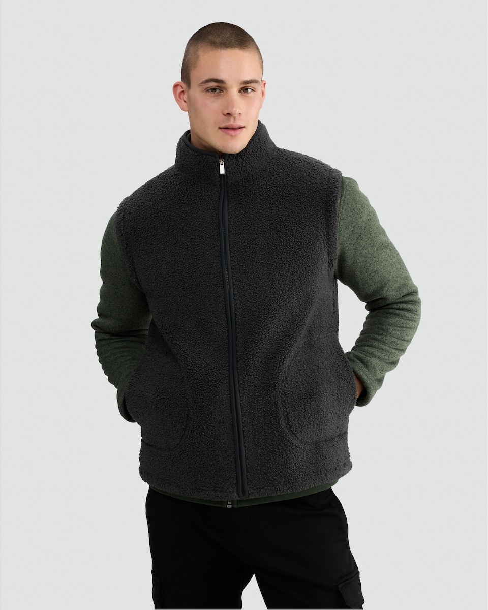 image 1 of F&F Borg Textured Zip Through Gilet in Grey