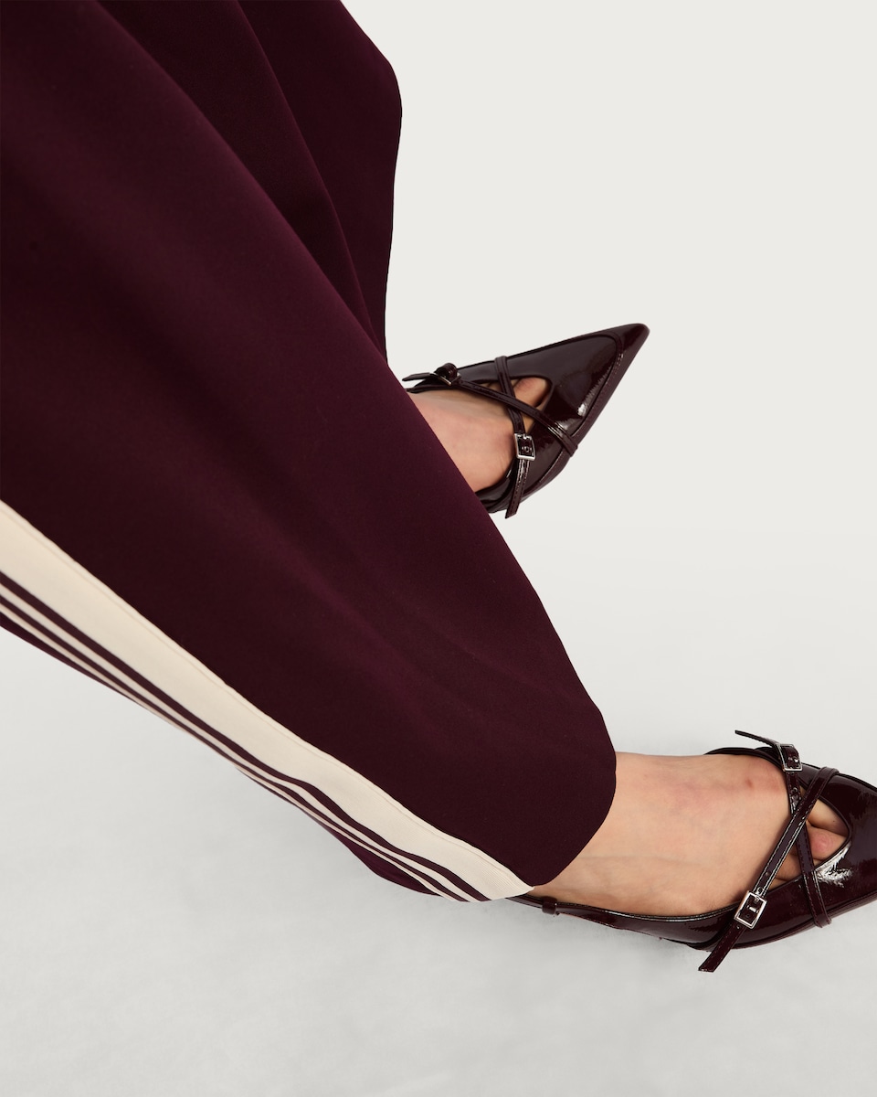 image 1 of F&F Side Stripe Wide Leg Trousers in Burgundy