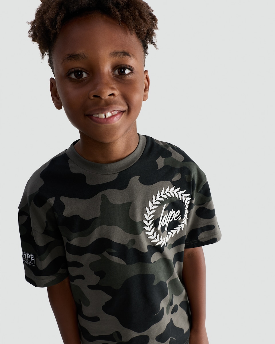 image 1 of Hype Pure Cotton Camouflage T-Shirt in Multi Black