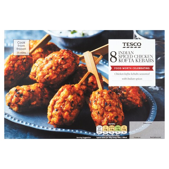 Tesco 8 Indian Spiced Chicken Kofta Kebab 200G Tesco Groceries