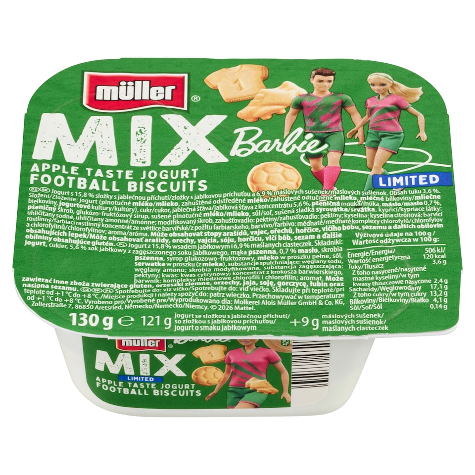 obrázok 1 z Müller Mix Barbie jogurt s jablkovou príchuťou a maslovými sušienkami 130 g