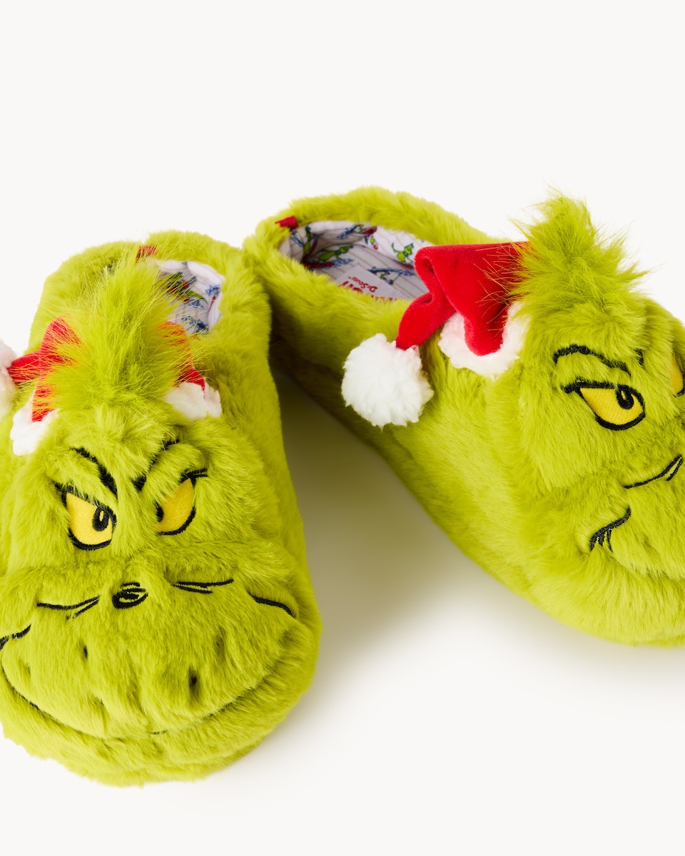 image 1 of The Grinch Novelty Mule Slippers in Green