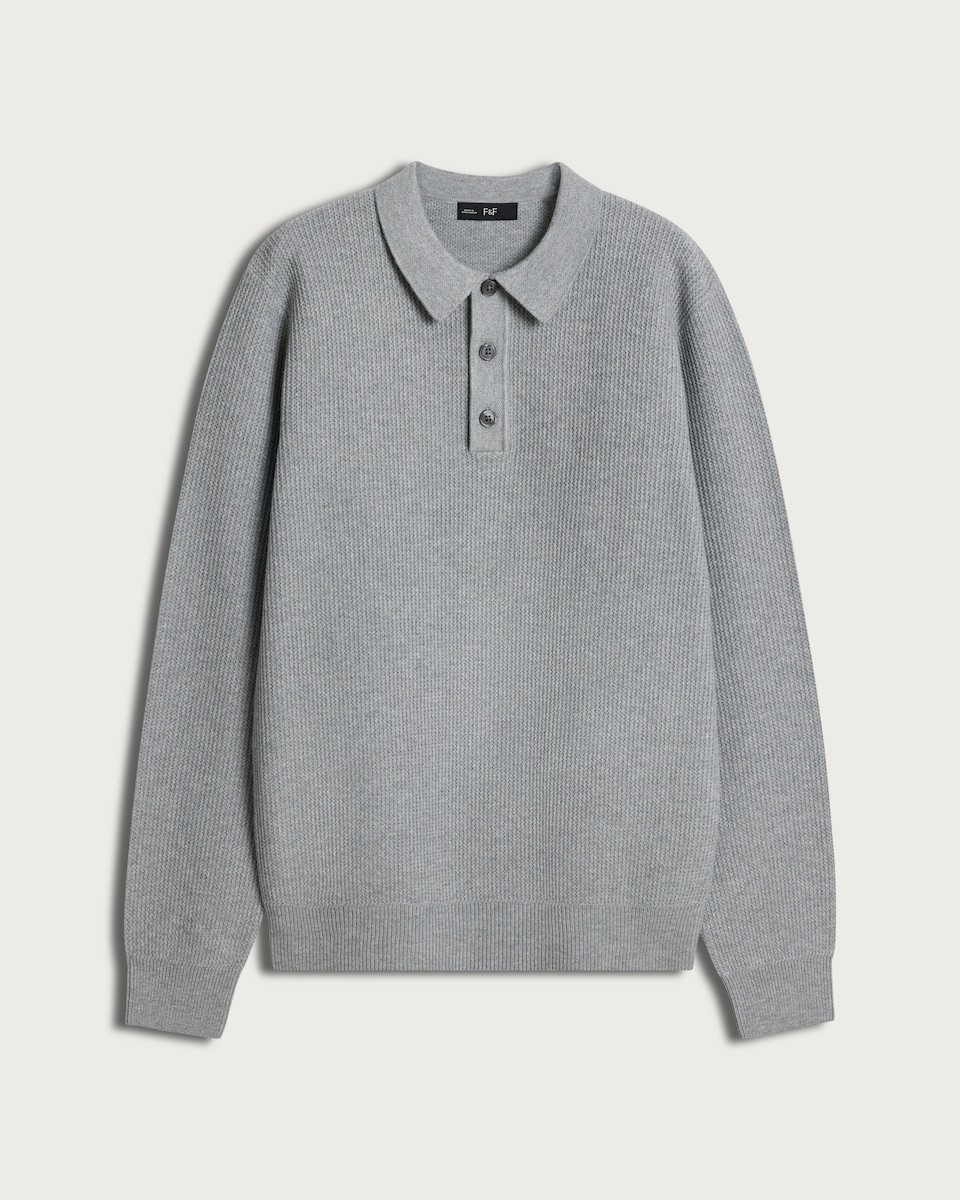 image 1 of F&F Knitted Long Sleeved Polo Neck Jumper in Grey