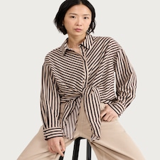 F&F Stripe Tie Front Shirt in Neutral