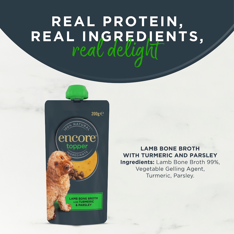 image 1 of Encore Natural Lamb Bone Broth Dog Food Topper with Turmeric & Parsley Spout Pouch 200g