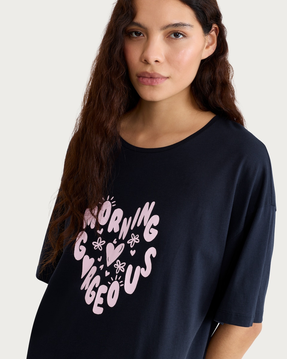 image 1 of F&F Pure Cotton Morning Gorgeous Nightdress in Navy