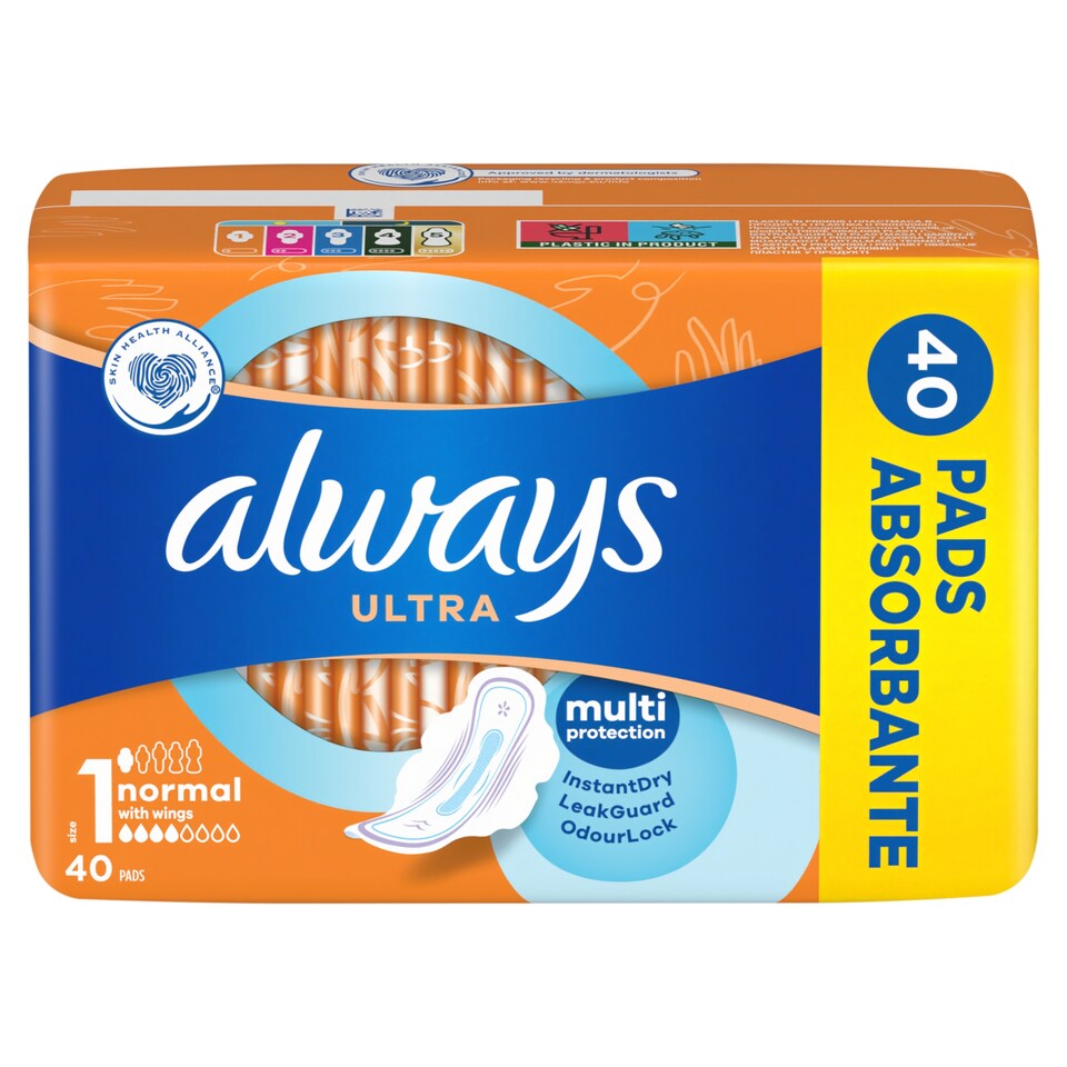 obrázok 1 z Always Ultra Deň Hygienické Vložky Normal (Veľkosť 1) Krídelká 40 ks