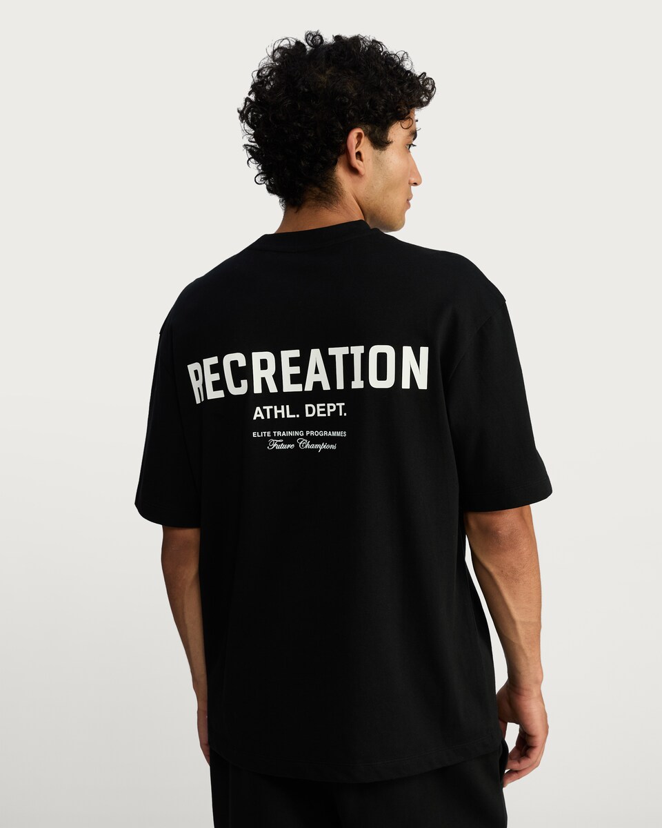 image 1 of F&F Pure Cotton Oversized Recreation Athl. Dept. Slogan T-Shirt in Black