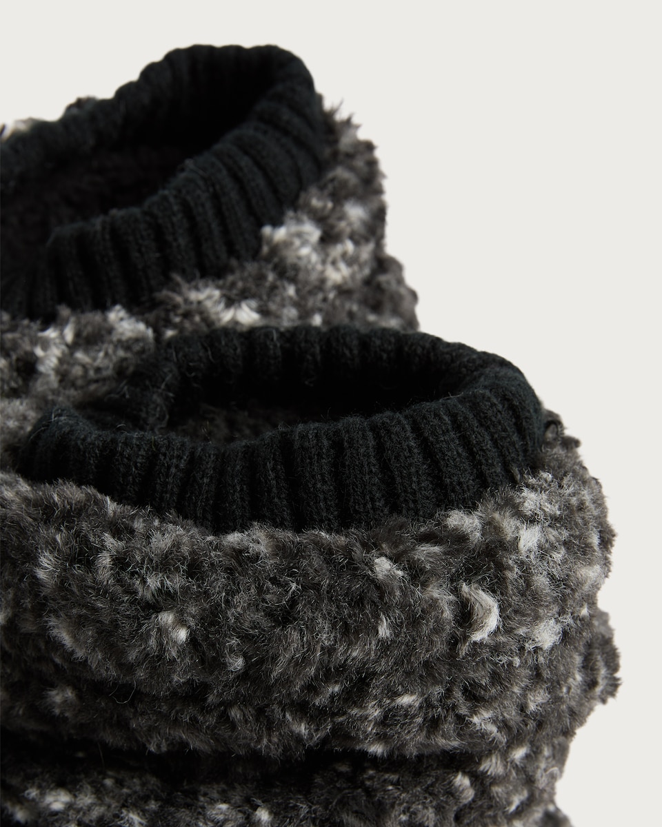 image 1 of F&F Fleece Textured Boot Slippers in Multi Black