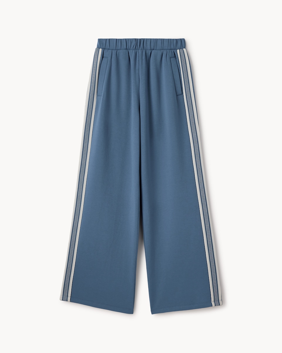 image 1 of F&F Active AFTERCLASS Side Stripe Wide Leg Joggers in Blue