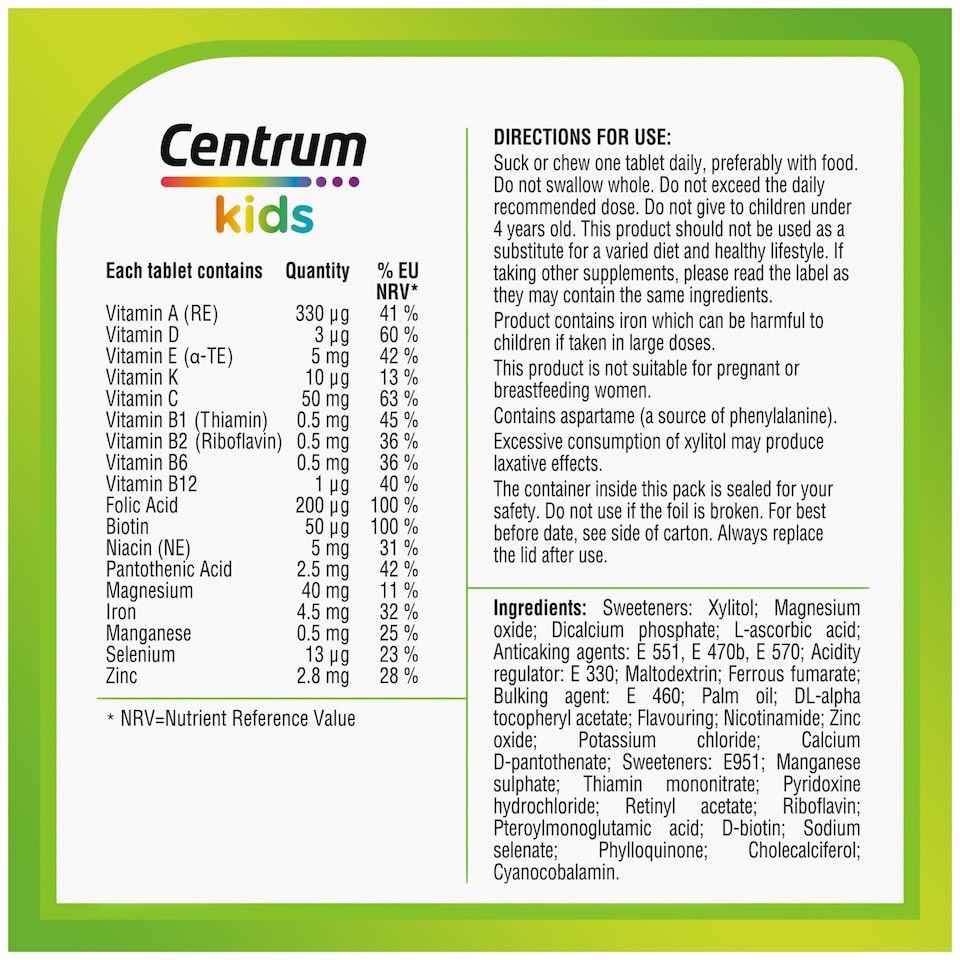 image 1 of Centrum Kids Multivitamins & Minerals Chewable Tablets Fruity Flavour 30s