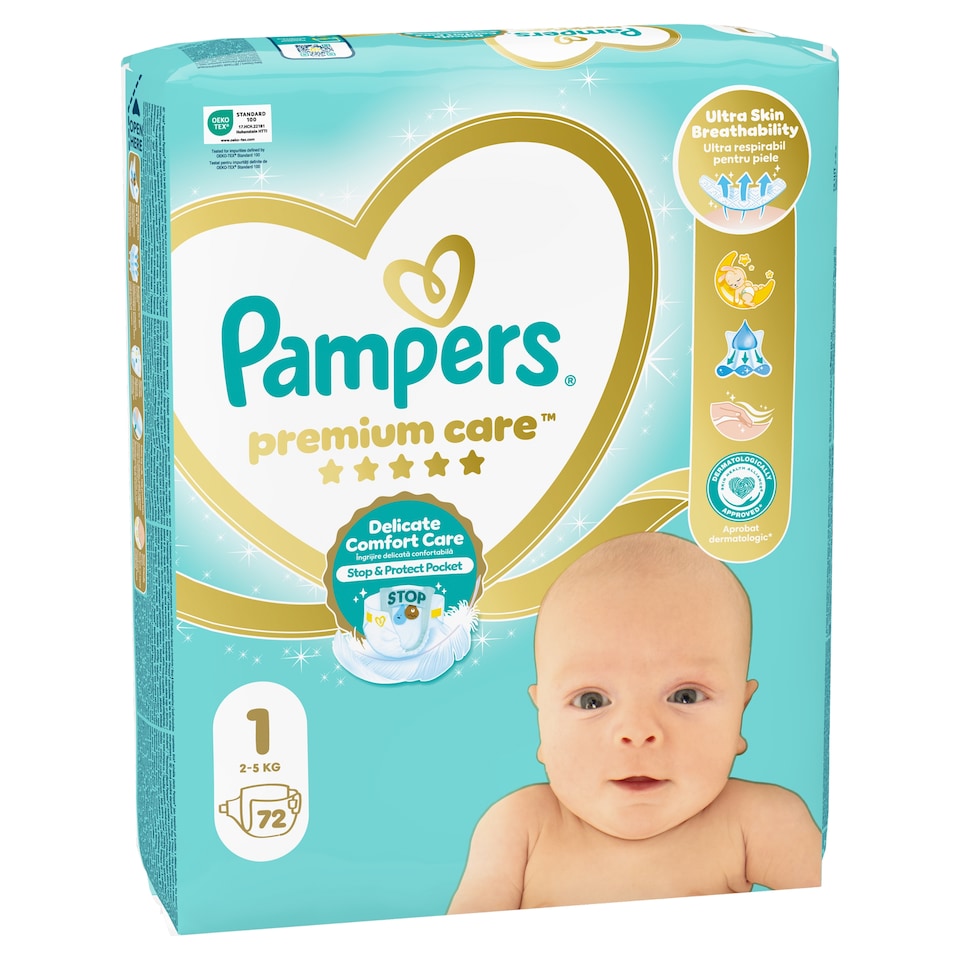 Obrázek 1 pro produkt Pampers Premium Care Velikost 1, 72 Dětské Plenky, 2kg-5kg