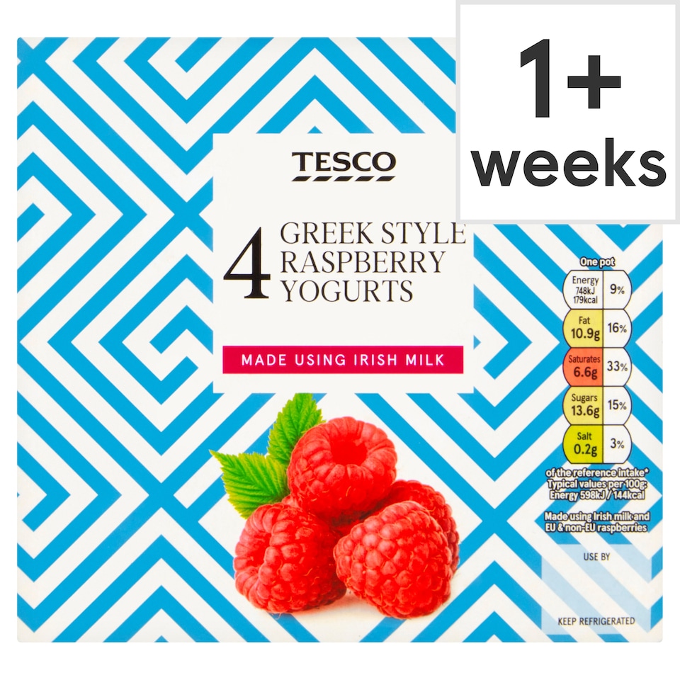 Tesco 4 Greek Style Raspberry Yogurts 4X125g
