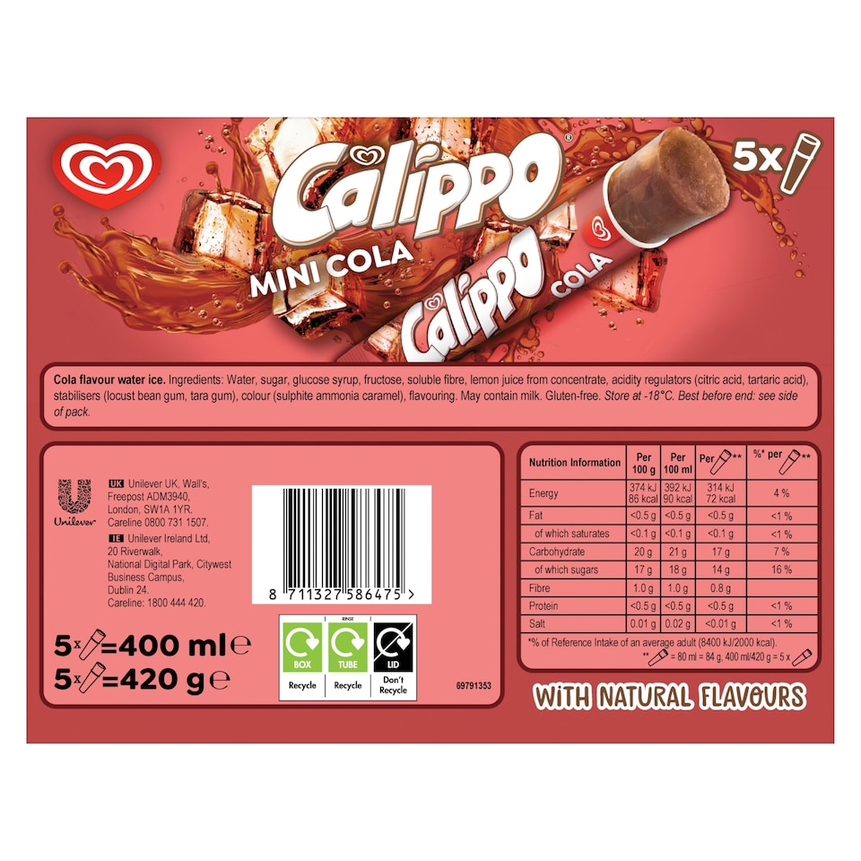 image 1 of Wall's Calippo Mini Cola Ice Lollies 5x80ml