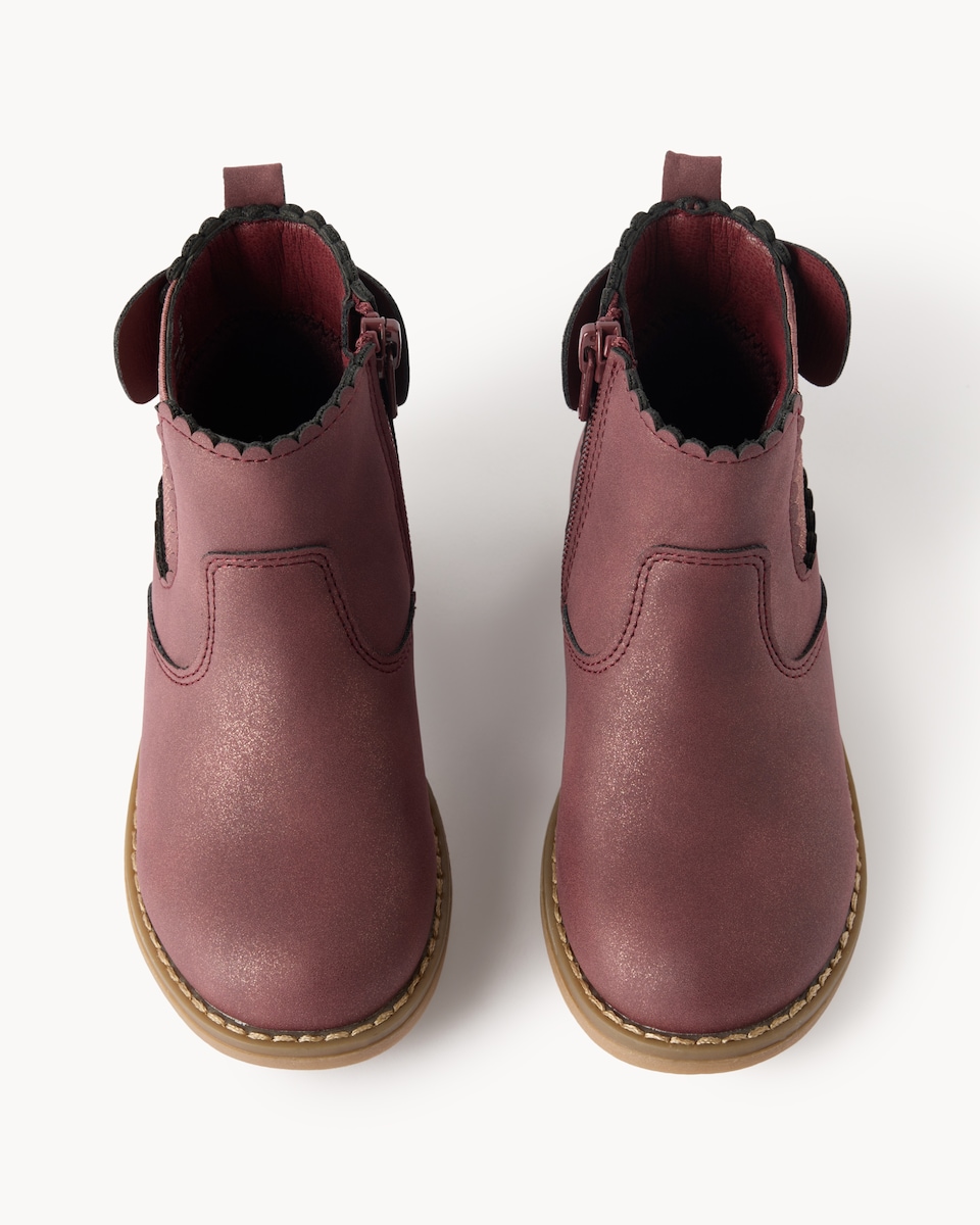 image 1 of F&F Girls Faux Leather Bow Chelsea Boots in Burgundy