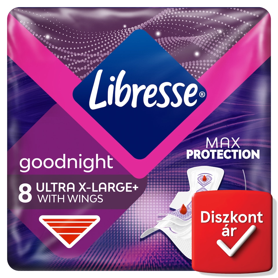 Libresse Ultra+ X-Large Goodnight szárnyas egészségügyi betét, éjszakai használatra 8 db  1. kép