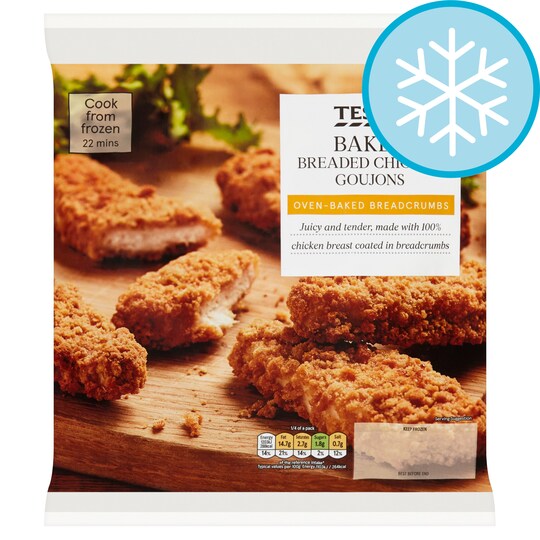Tesco Frozen Baked Breaded Chicken Goujons 475G Tesco Groceries