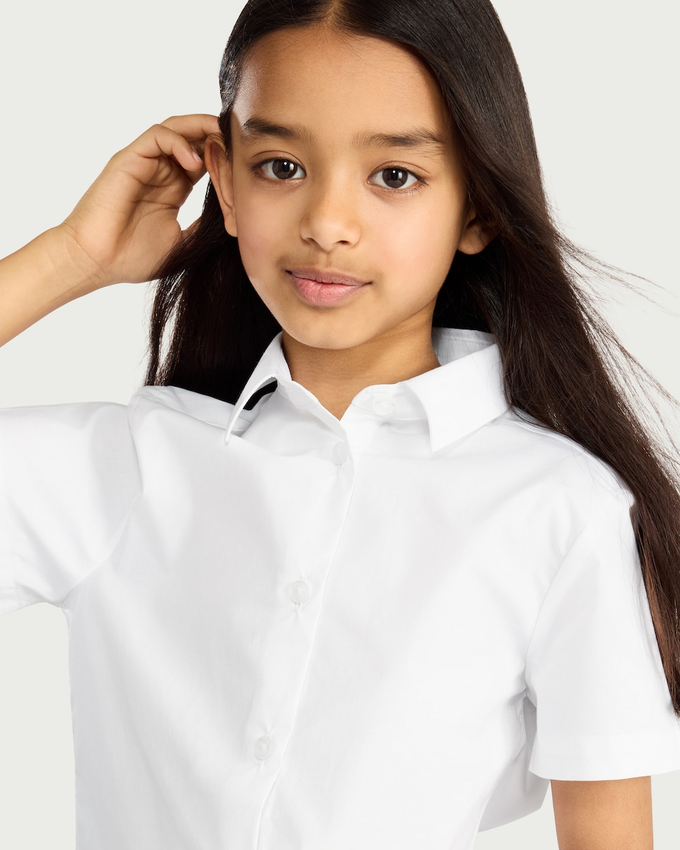image 1 of F&F School Girls 3-Pack Cotton Rich Skinny Fit Short Sleeved Shirts in White