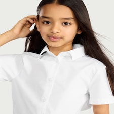 F&F School Girls 3-Pack Cotton Rich Skinny Fit Short Sleeved Shirts in White