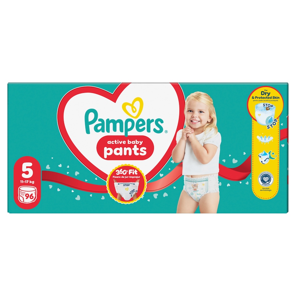 Pampers Active Baby Pants Size 5, 96 Nappies, 11kg-17kg