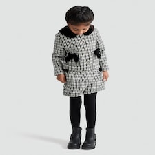 F&F Girls 2-Piece Boucle Check Print Bow Jacket and Shorts Set in Multi Black White