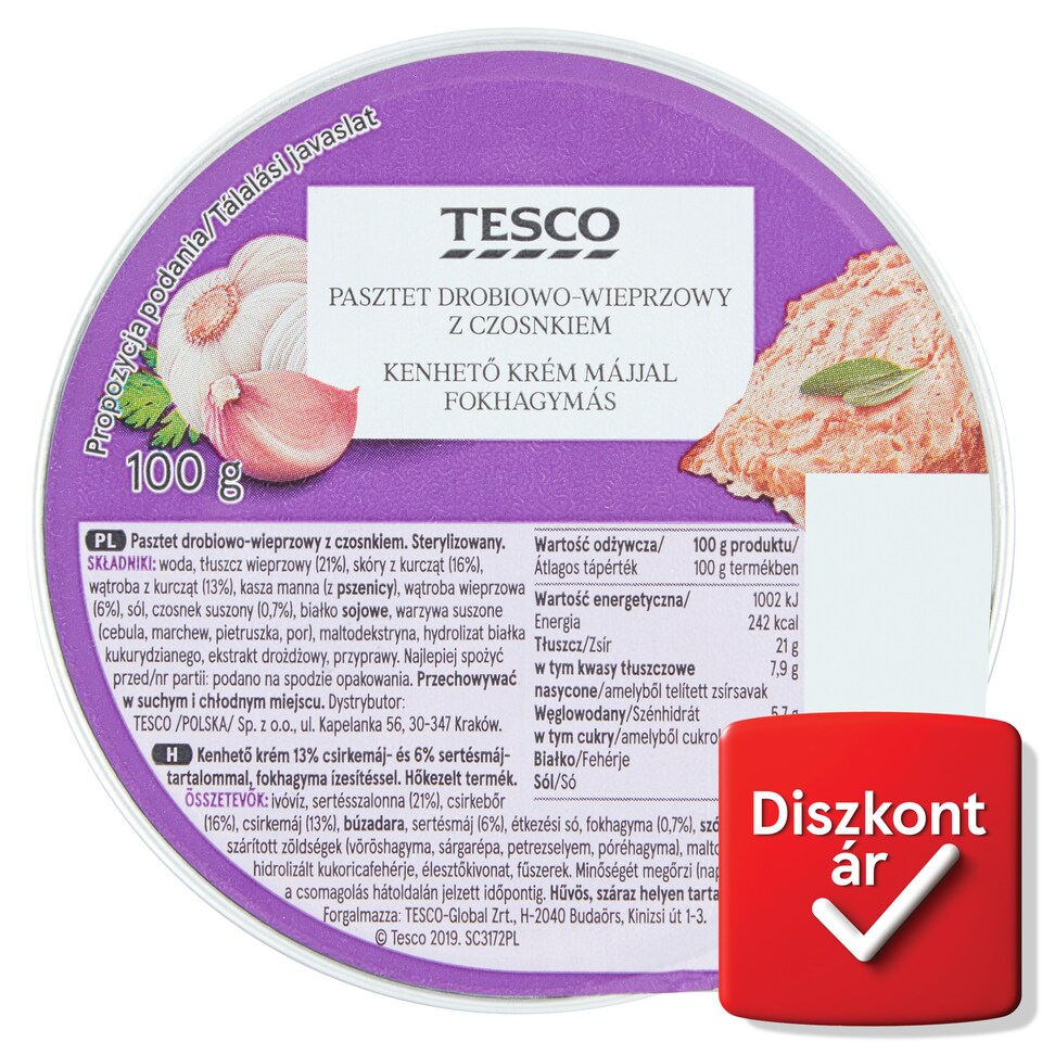 Tesco Pork and Poultry Pate with Garlic 100 g