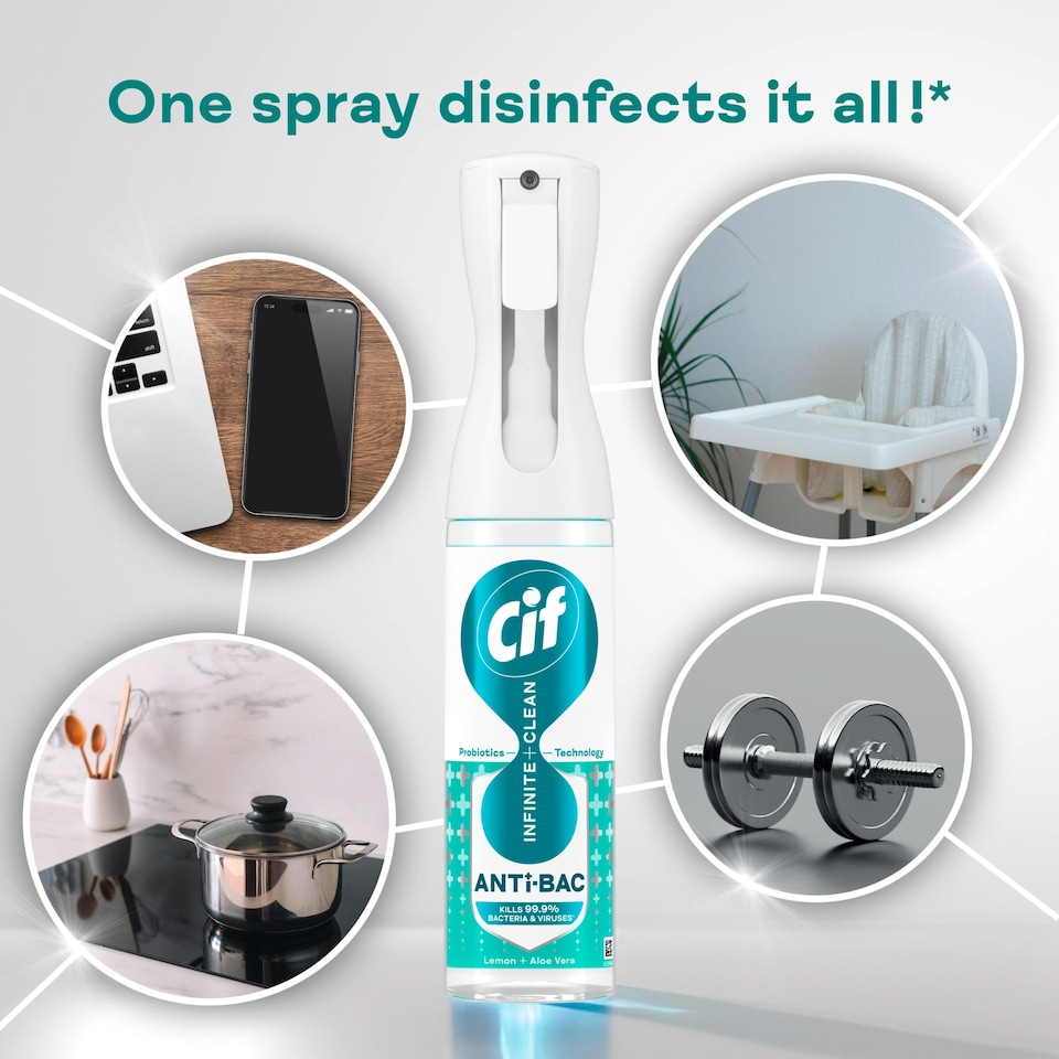 image 1 of Cif Infinite Clean Antibacterial Spray Cleaner Lemon & Aloe Vera 280 ml