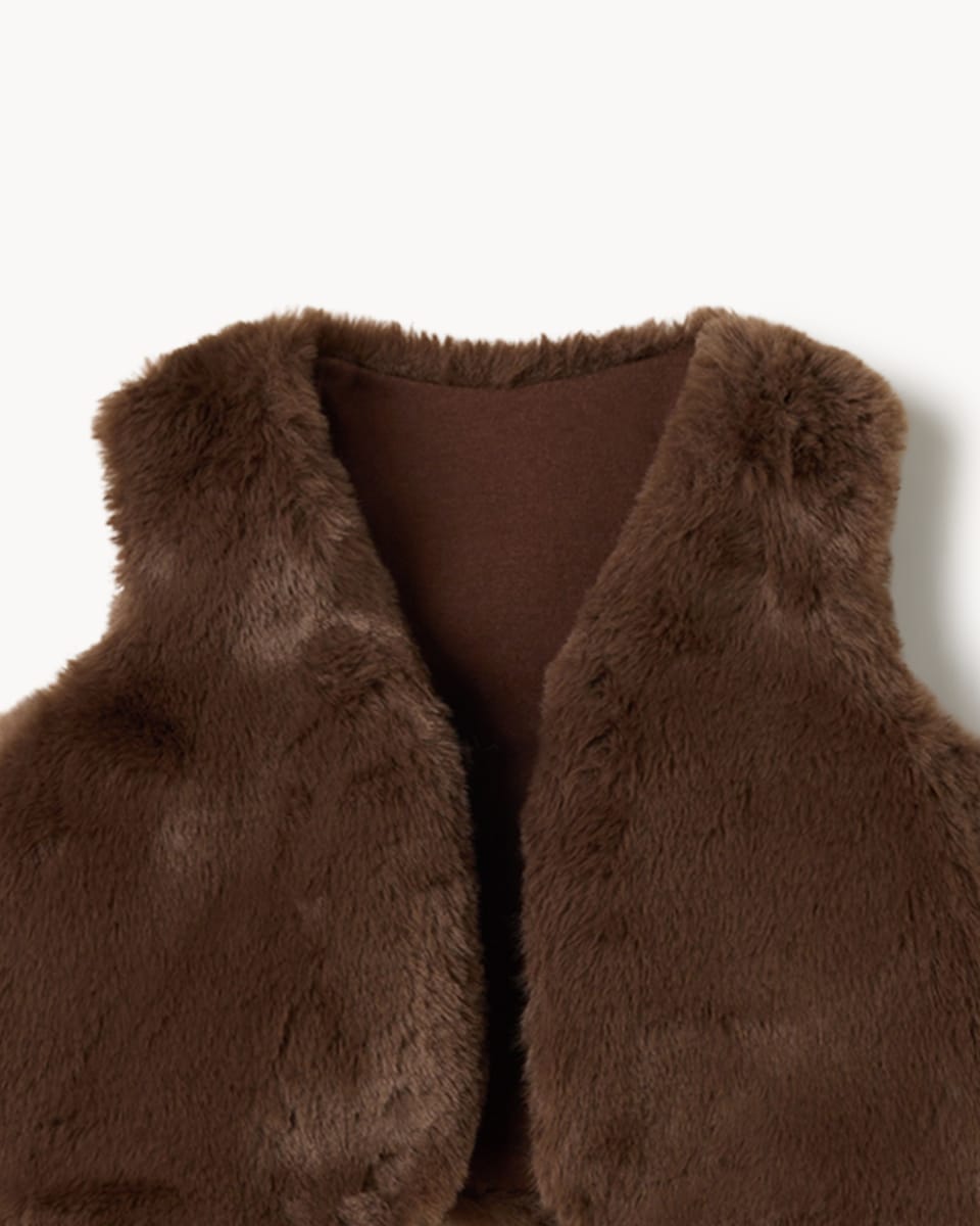 image 1 of F&F Baby Polka Dot Top, Leggings and Faux Fur Gilet in Brown