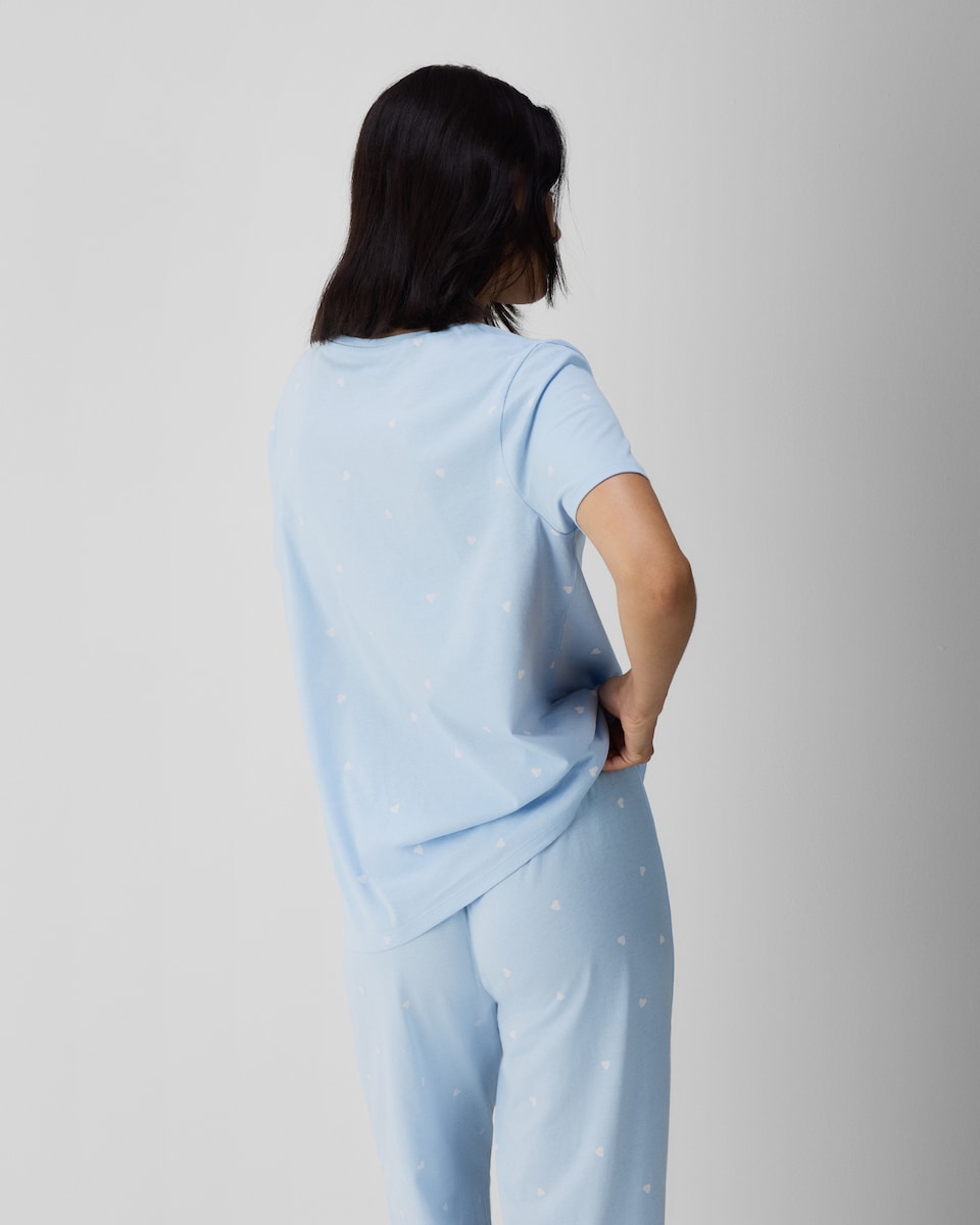image 1 of F&F Pure Cotton Heart Pyjama Set in Multi Blue
