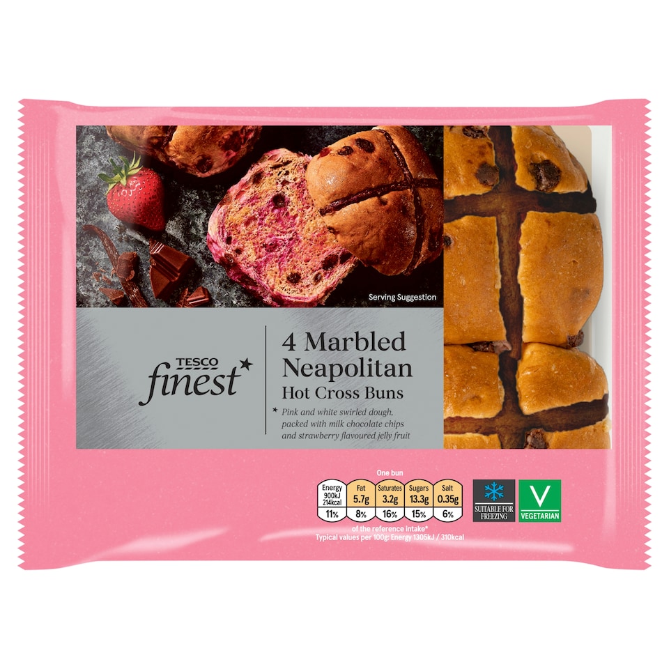 Tesco Finest 4 Marbled Neapolitan Hot Cross Buns