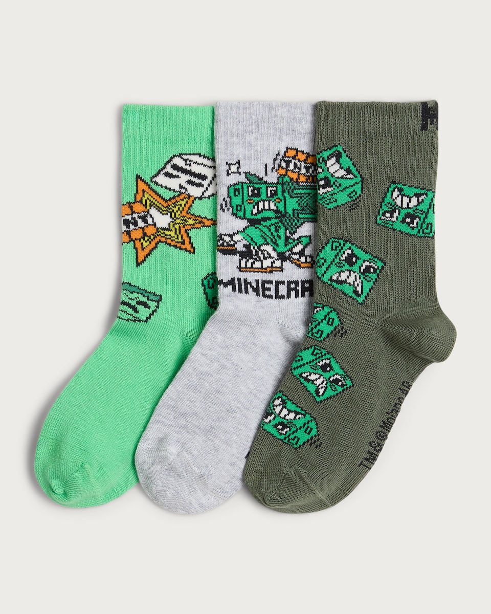 Minecraft 3-Pack Cotton Blend Ankle Socks in Multi