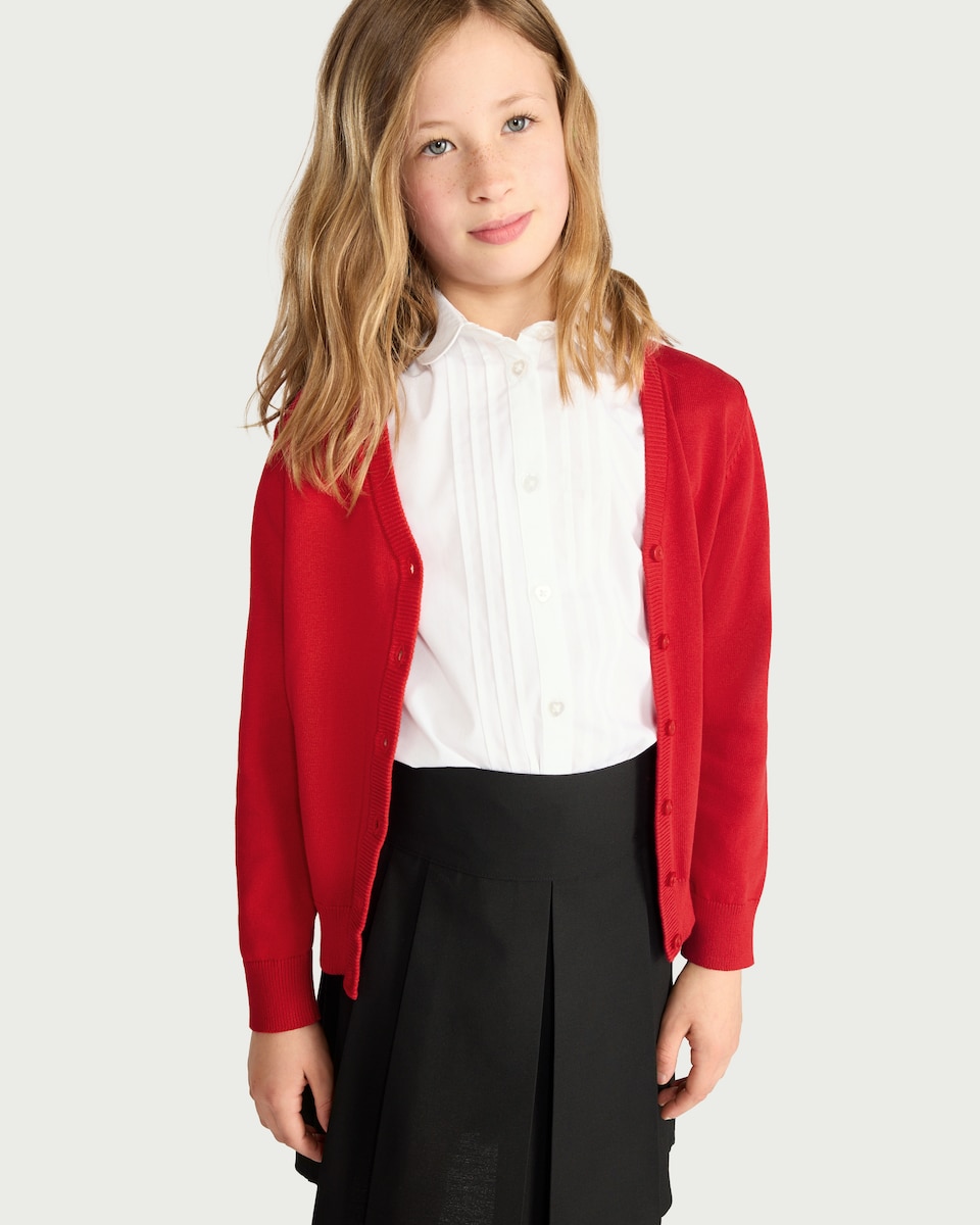 image 1 of F&F School Unisex 2-Pack Pure Cotton Knitted Cardigans in Red