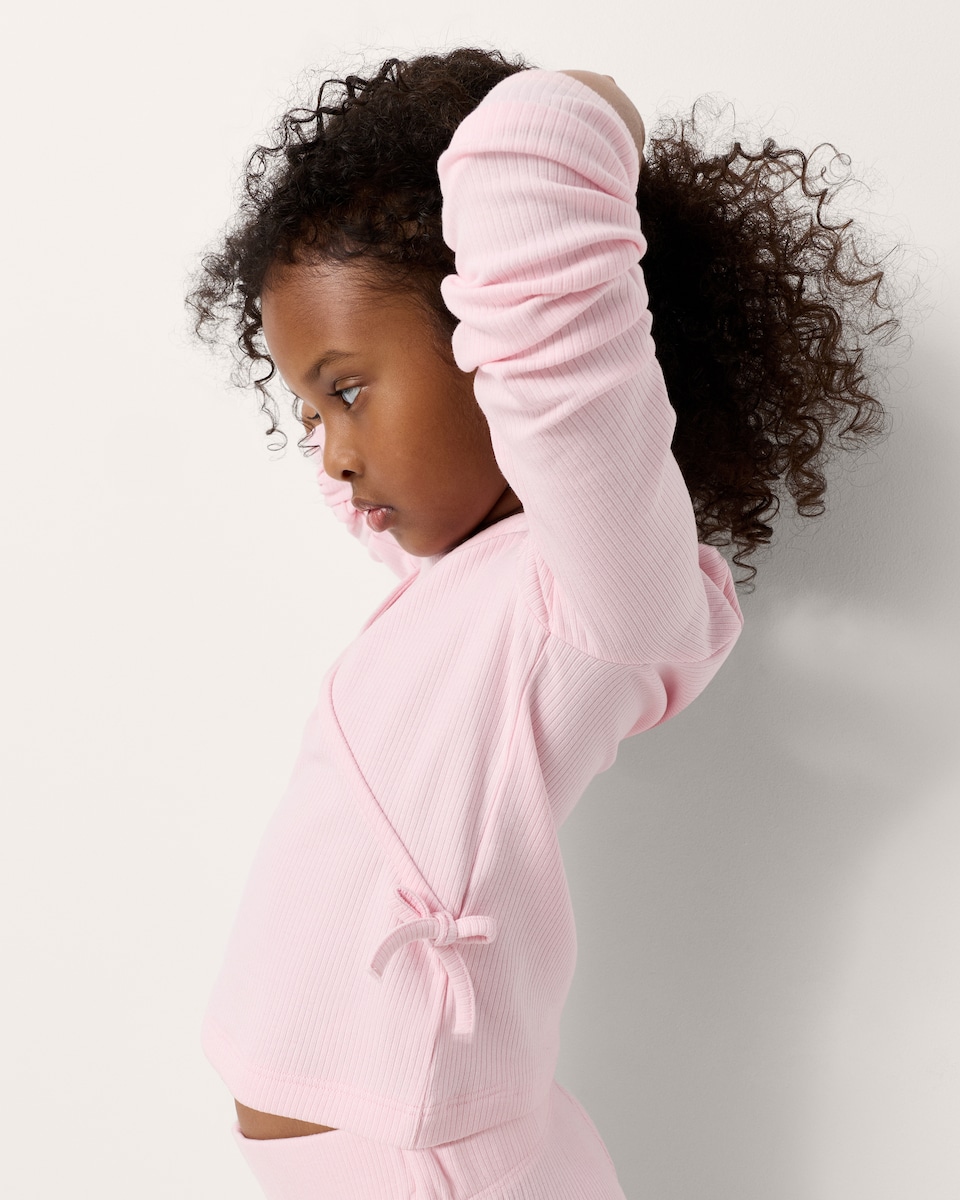 image 1 of F&F Active Girls Ribbed Wrap Top and Trousers Set in Pink