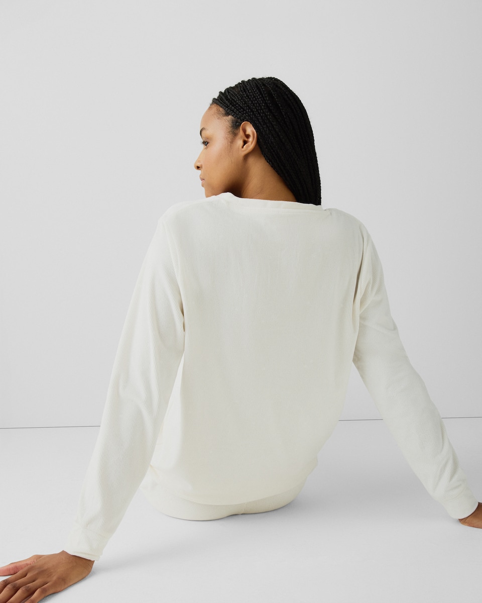 image 1 of F&F Brushed Ribbed Printed Pyjama Set in Cream