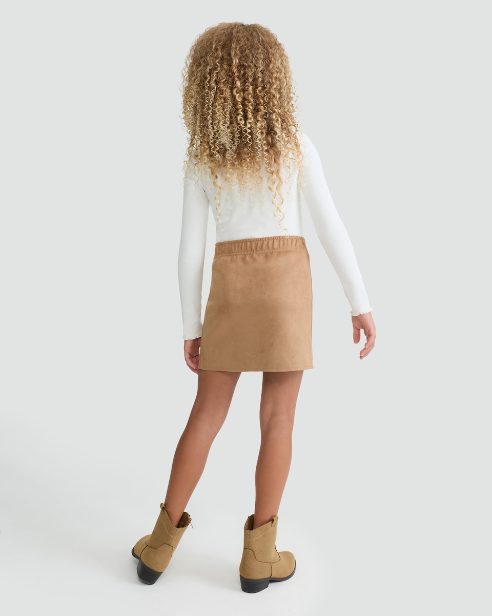image 1 of F&F Girls Faux Suede Mini Skirt in Brown