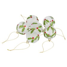 Tesco 6 Pack Clear/ Frosted Holly Baubles