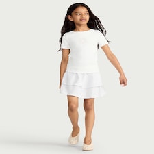 F&F Girls Cotton Rich Tiered Skirt in White