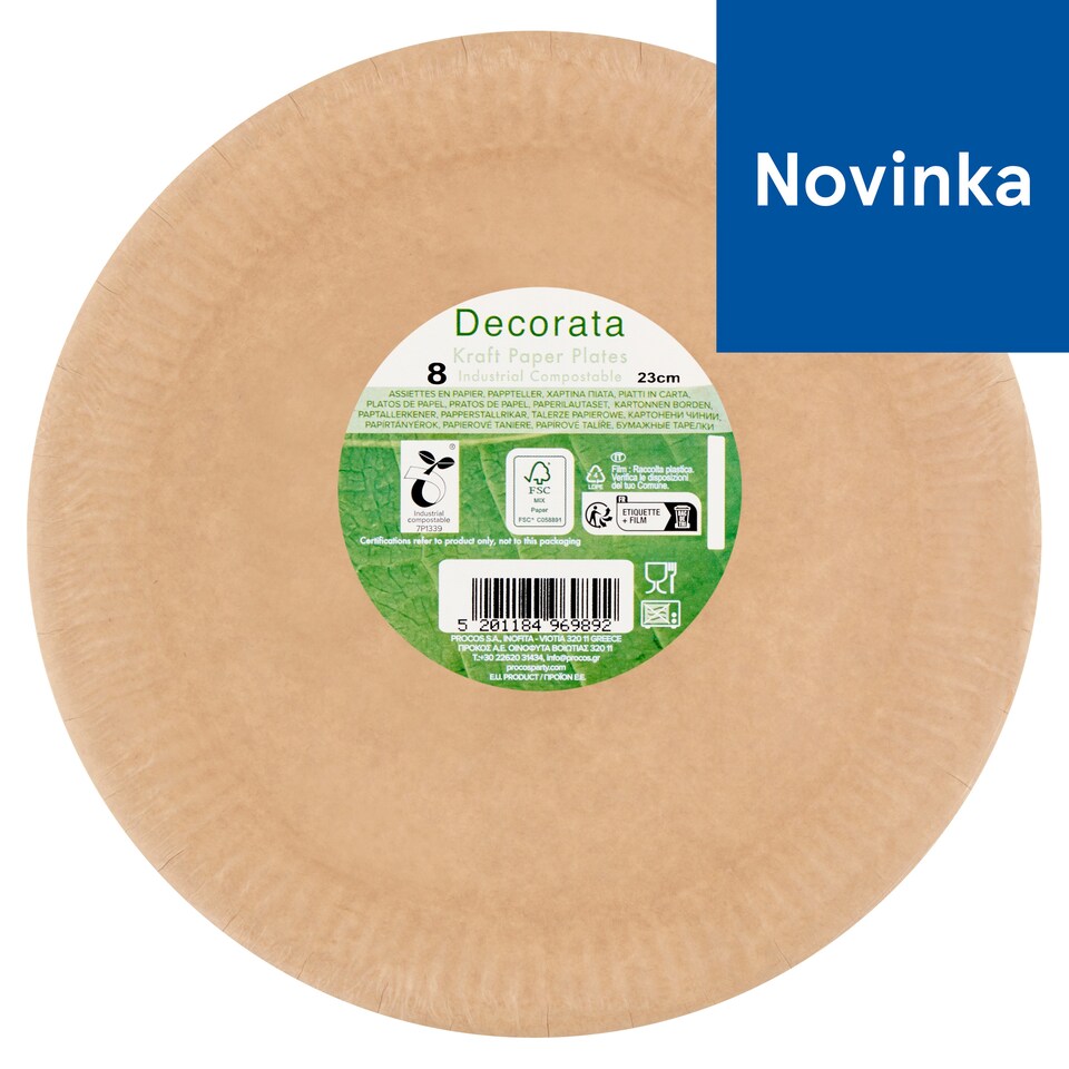 Decorata Industrial Compostable papierové taniere 23 cm 8 ks