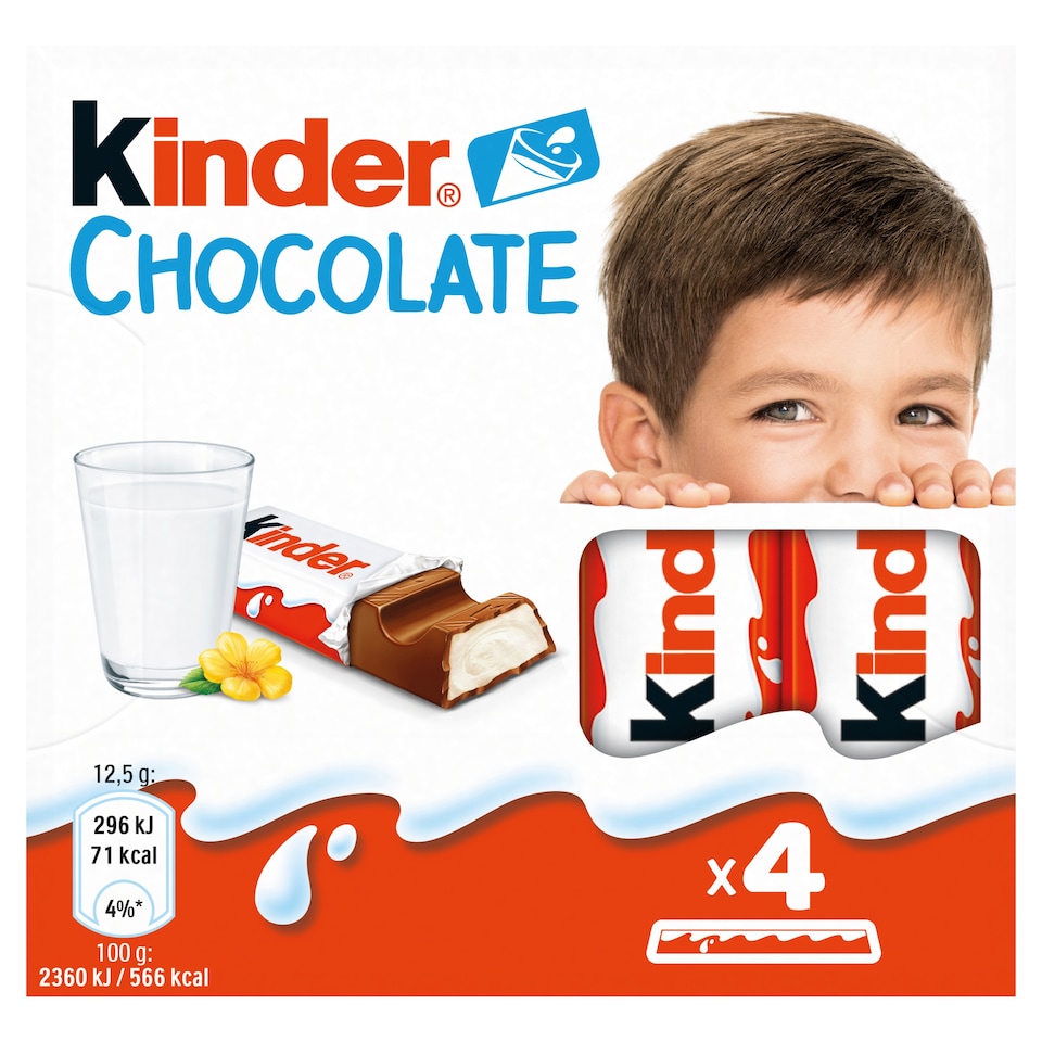 Kinder Chocolate Tyčinky z mléčné čokolády s mléčnou náplní 4 ks 50g