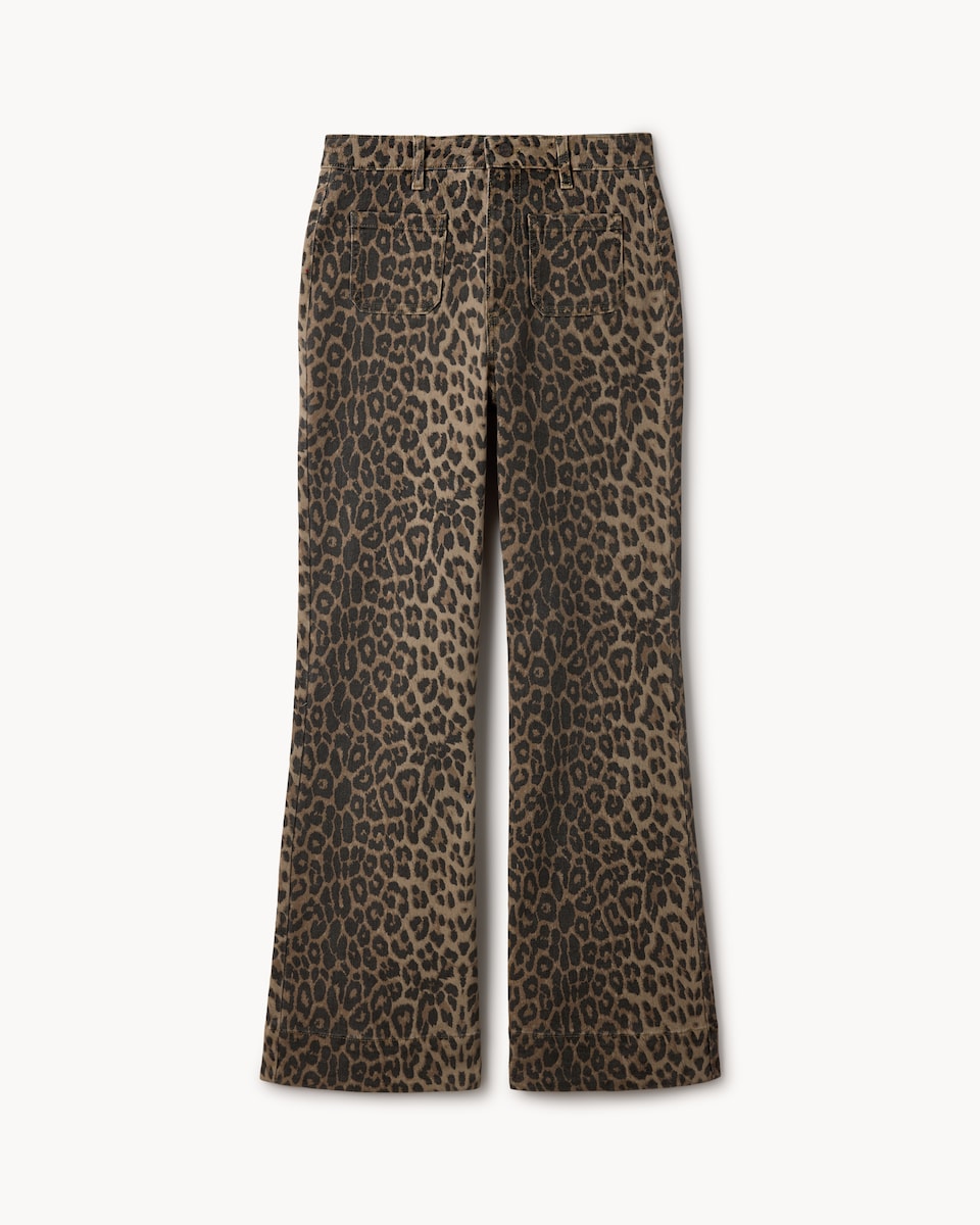image 1 of F&F Leopard Print Flared Jeans in Brown