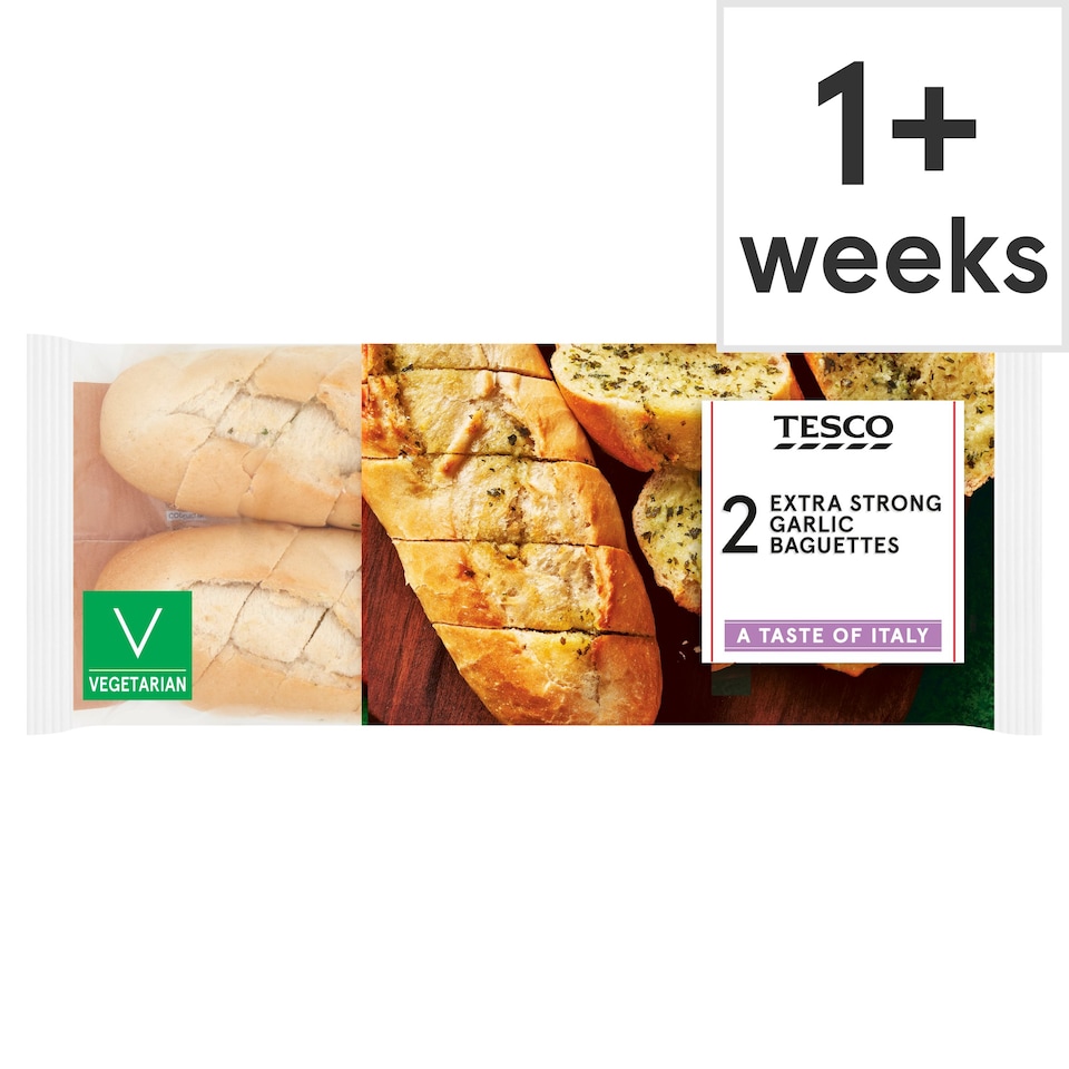 Tesco 2X Extra Strong Garlic Baguettes 410G Tesco Groceries