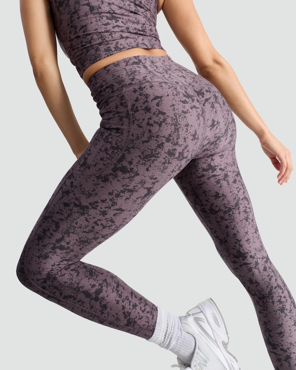 image 1 of F&F Active Everyday Supersoft Abstract Print High Waisted Leggings in Multi Purple
