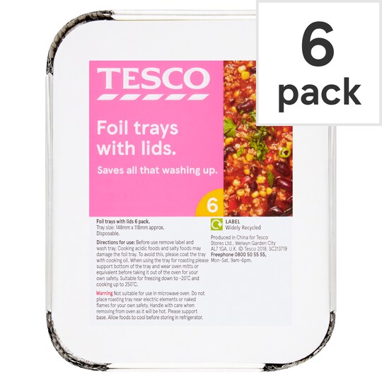 Tesco Oven Foil Small Trays With Lids 6 Pack Tesco Groceries