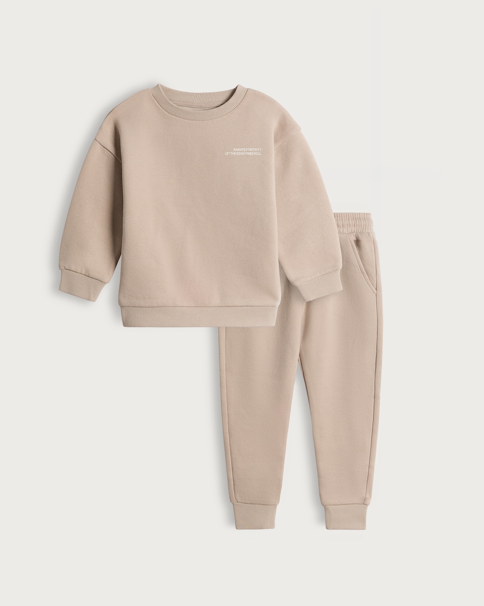 image 1 of F&F Boys 2-Piece Cotton Rich Let the Good Times Roll Sweatshirt and Joggers Set in Stone