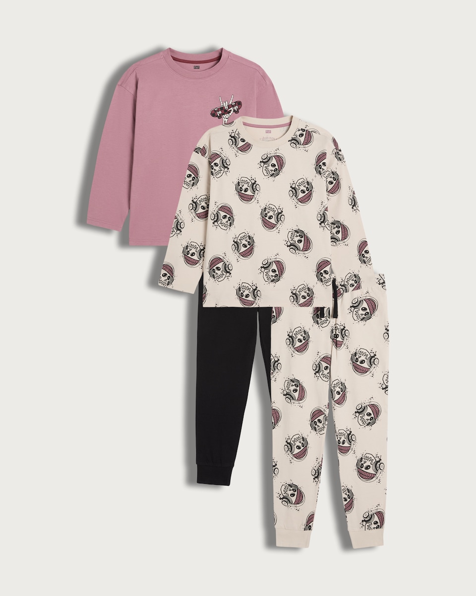 F&F Boys 2-Pack Pure Cotton Skull Print Pyjamas in Multi