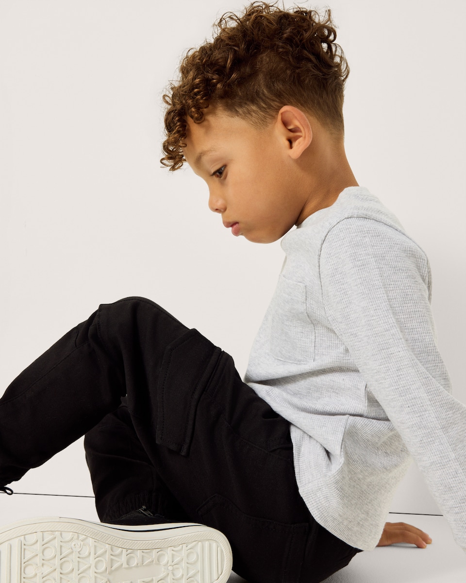 image 1 of F&F Boys Cotton Rich Cargo Joggers in Black