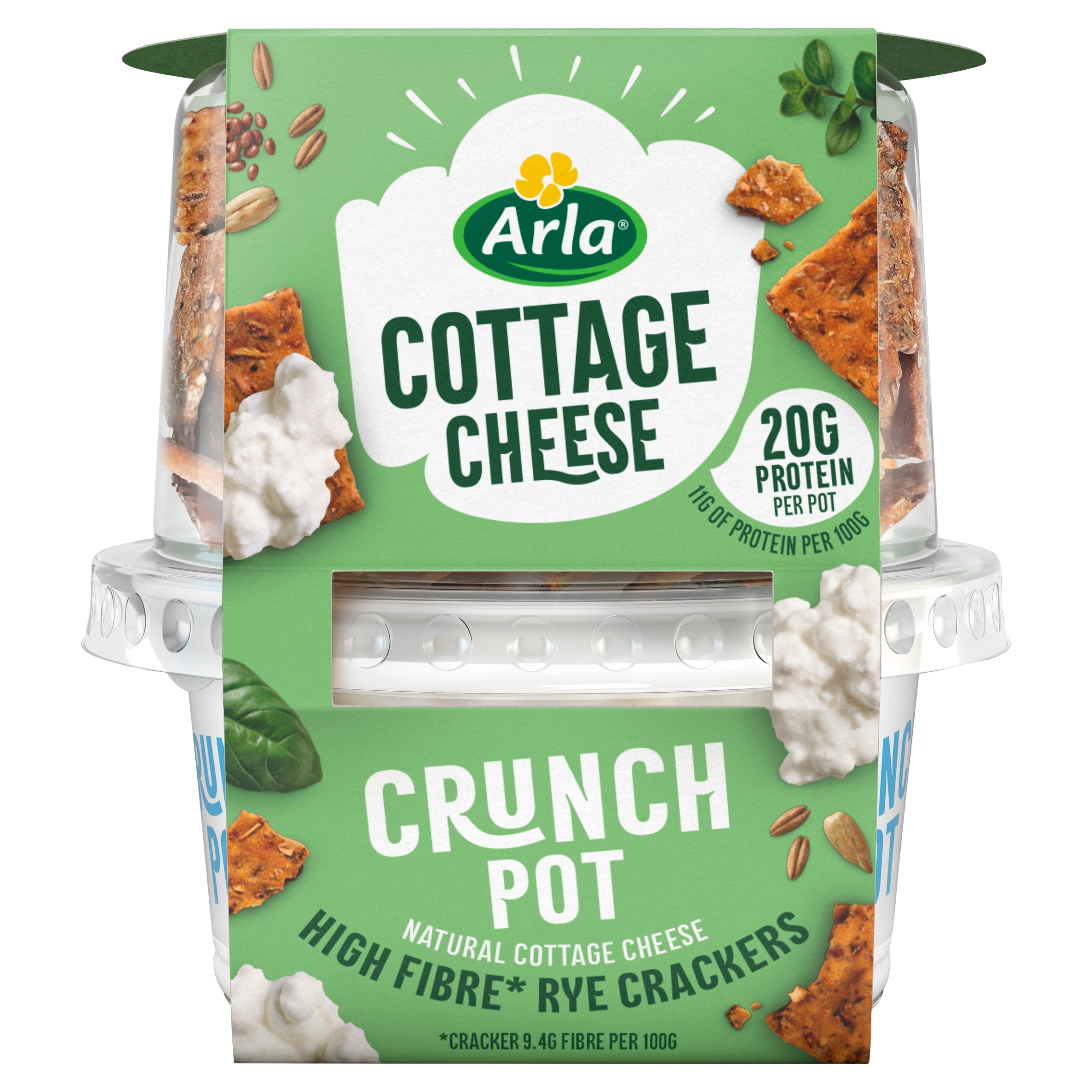 Arla Cottage Cheese Crunch Pots with Rye Crackers 185g