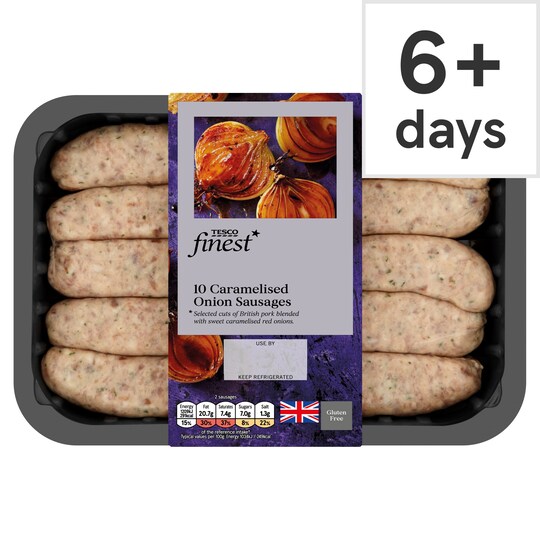 Tesco Finest 10 Pork & Caramelised Onion Sausages 667G Tesco Groceries