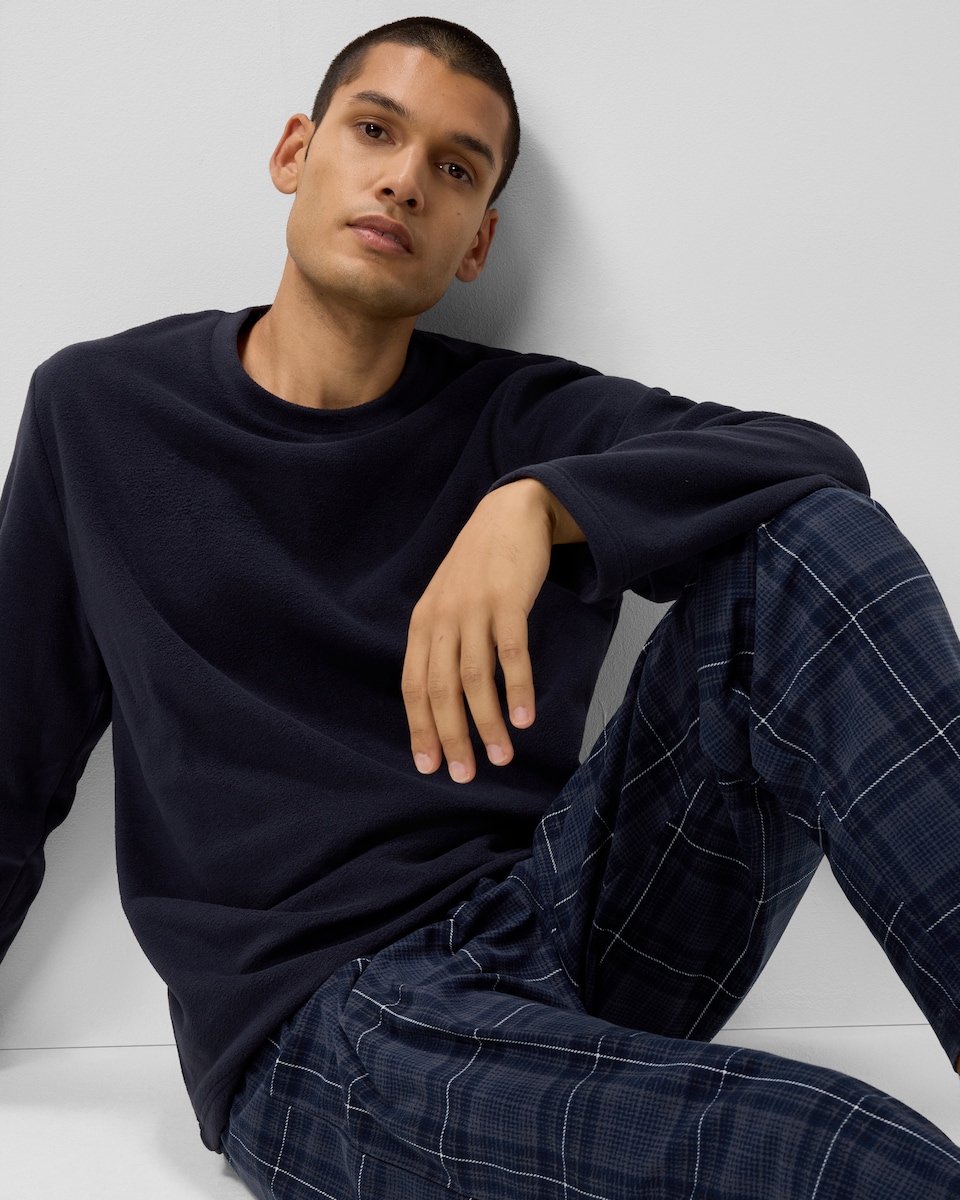 image 1 of F&F Fleece Checked Pyjama Set in Navy